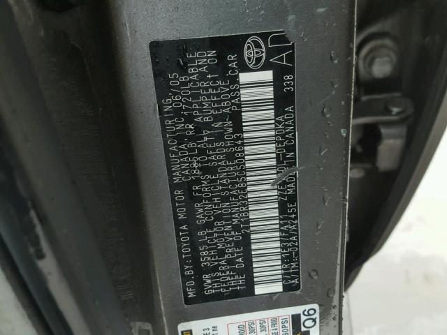 2T1BR32E85C508643 - 2005 TOYOTA COROLLA CE GRAY photo 10