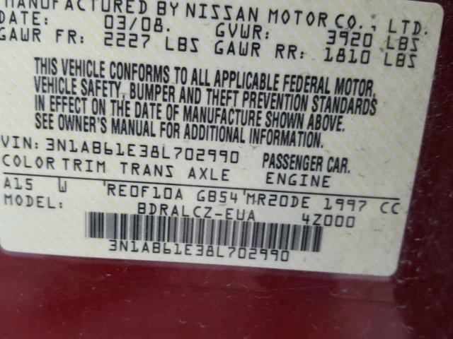 3N1AB61E38L702990 - 2008 NISSAN SENTRA 2.0 RED photo 10