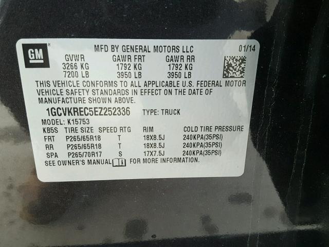 1GCVKREC5EZ252336 - 2014 CHEVROLET SILVERADO CHARCOAL photo 10