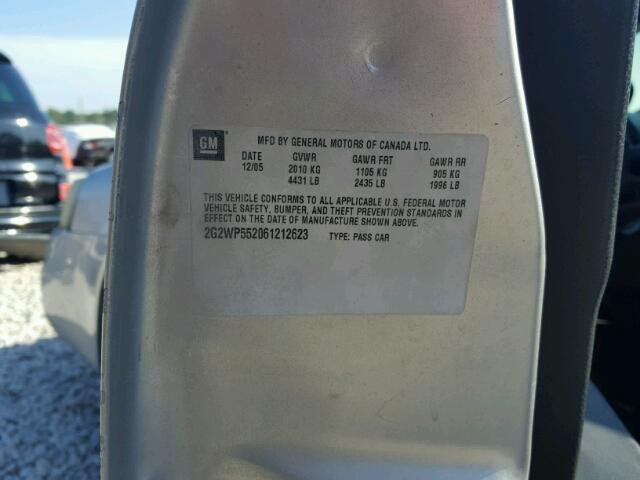 2G2WP552761167275 - 2006 PONTIAC GRAND PRIX SILVER photo 10