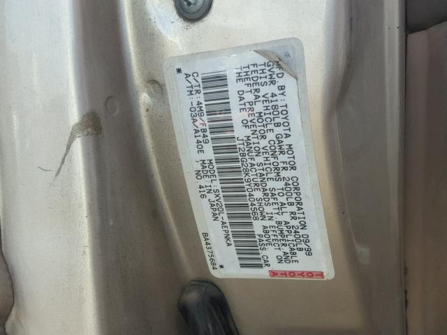 JT2BG28K9Y0404568 - 2000 TOYOTA CAMRY LE GOLD photo 10