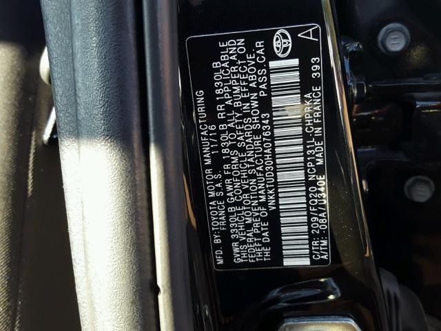 VNKKTUD30HA076343 - 2017 TOYOTA YARIS L BLACK photo 10