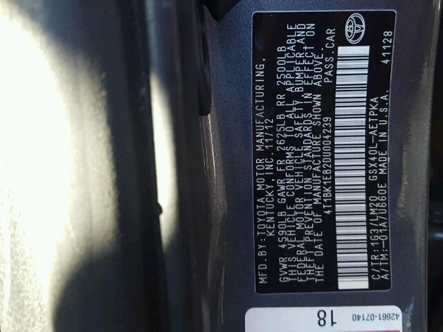 4T1BK1EB2DU004239 - 2013 TOYOTA AVALON BAS GREEN photo 10