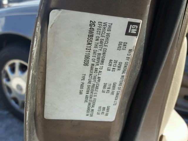 2G4WB55K131106036 - 2003 BUICK REGAL LS BROWN photo 10