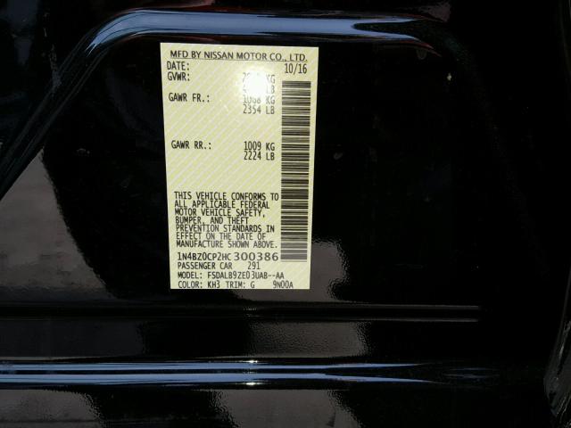 1N4BZ0CP2HC300386 - 2017 NISSAN LEAF S BLACK photo 10