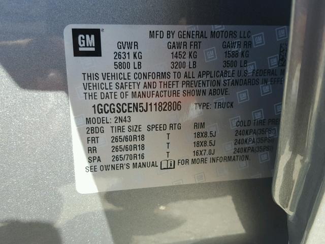 1GCGSCEN5J1182806 - 2018 CHEVROLET COLORADO L GRAY photo 10