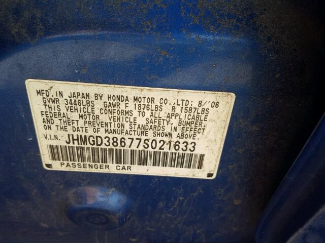 JHMGD38677S021633 - 2007 HONDA FIT S 蓝色 照片 10