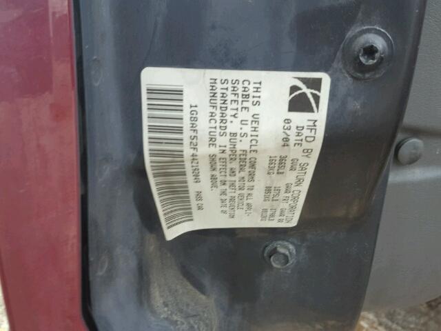 1G8AF52F44Z192049 - 2004 SATURN ION LEVEL MAROON photo 10