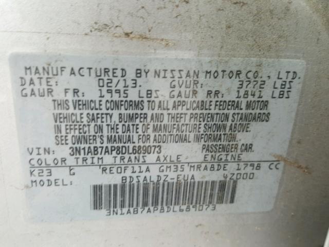 3N1AB7AP8DL689073 - 2013 NISSAN SENTRA S SILVER photo 10