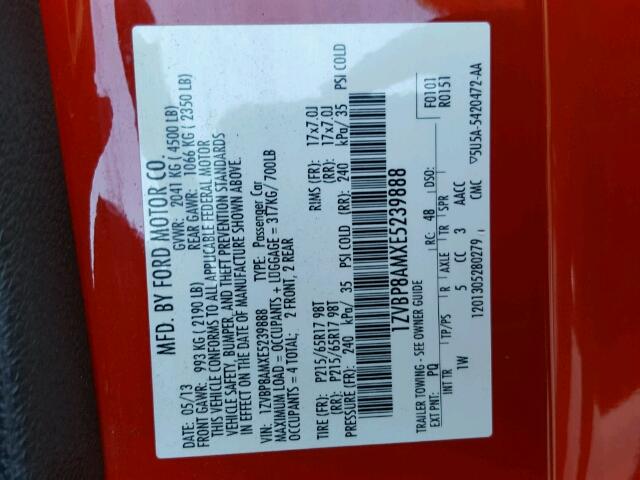 1ZVBP8AMXE5239888 - 2014 FORD MUSTANG RED photo 10