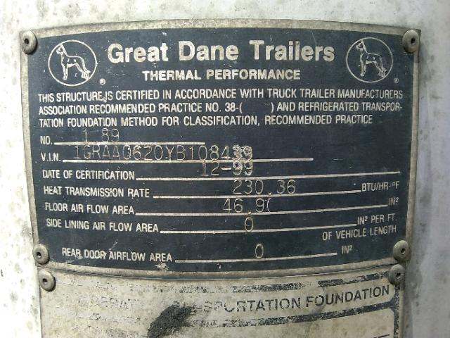 1GRAA0620YB108439 - 1999 GREAT DANE TRAILER REEFER WHITE photo 10