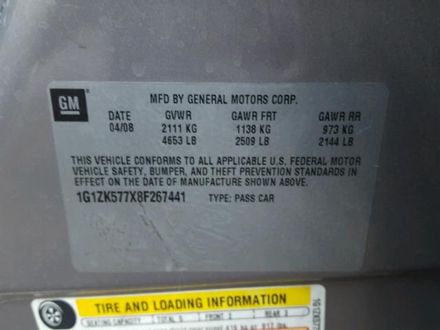 1G1ZK577X8F267441 - 2008 CHEVROLET MALIBU LTZ GOLD photo 10