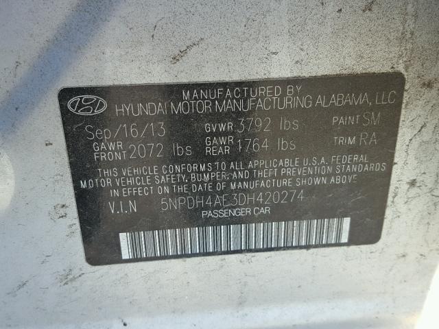 5NPDH4AE3DH420274 - 2013 HYUNDAI ELANTRA GL SILVER photo 10