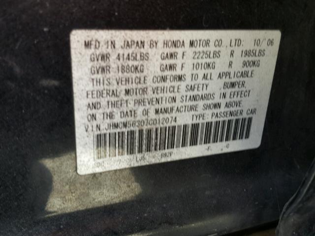 JHMCM56307C012074 - 2007 HONDA ACCORD SE BLACK photo 10