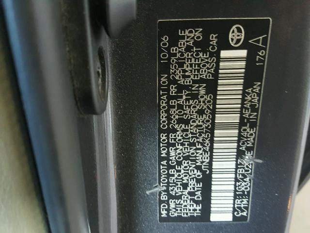 JTNBE46K573059205 - 2007 TOYOTA CAMRY NEW GRAY photo 10