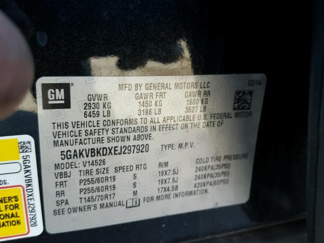 5GAKVBKDXEJ297920 - 2014 BUICK ENCLAVE შავი ფოტო 10