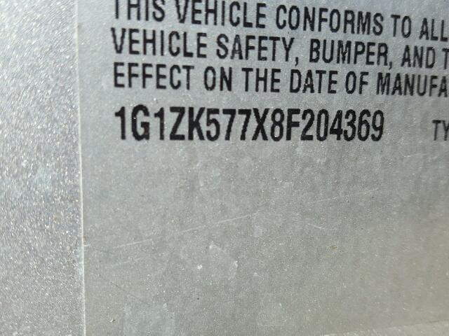 1G1ZK577X8F204369 - 2008 CHEVROLET MALIBU LTZ 银色 照片 10