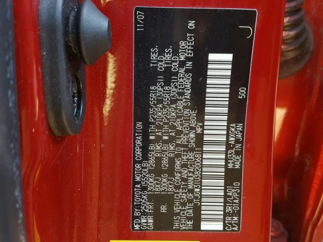 JTJGW31U382006811 - 2008 LEXUS RX 400H RED photo 10