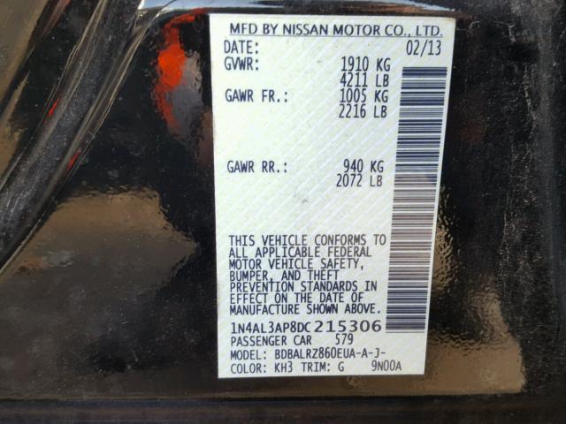 1N4AL3AP8DC215306 - 2013 NISSAN ALTIMA 2.5 BLACK photo 10