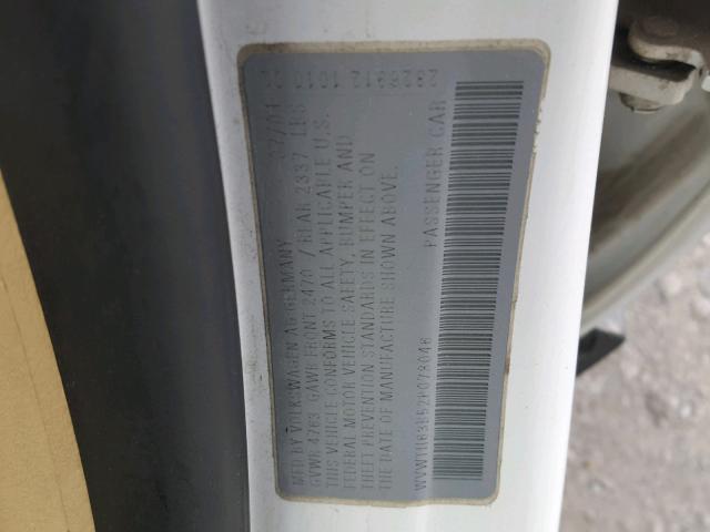 WVWTH63B52P078046 - 2002 VOLKSWAGEN PASSAT GLX WHITE photo 10