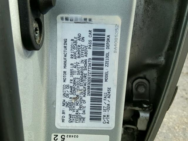 1NXBR32E67Z773479 - 2007 TOYOTA COROLLA CE SILVER photo 10