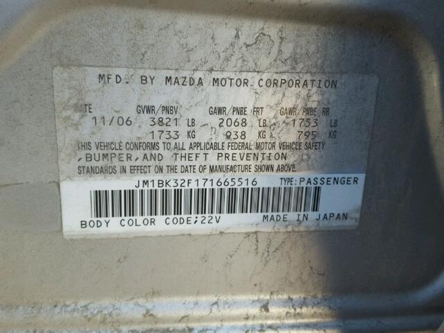 JM1BK32F171665516 - 2007 MAZDA 3 I SILVER photo 10