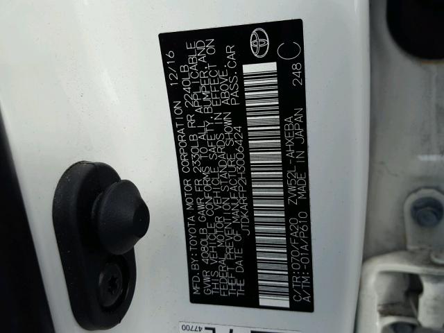 JTDKARFP2H3006424 - 2017 TOYOTA PRIUS PRIM 白色 照片 10