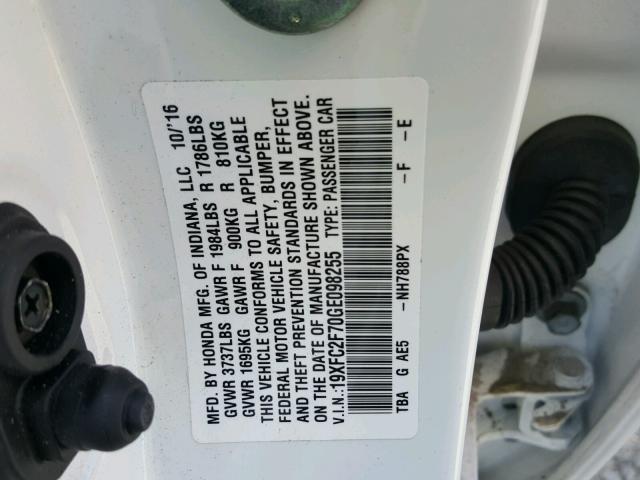 19XFC2F70GE098255 - 2016 HONDA CIVIC EX 白色 照片 10