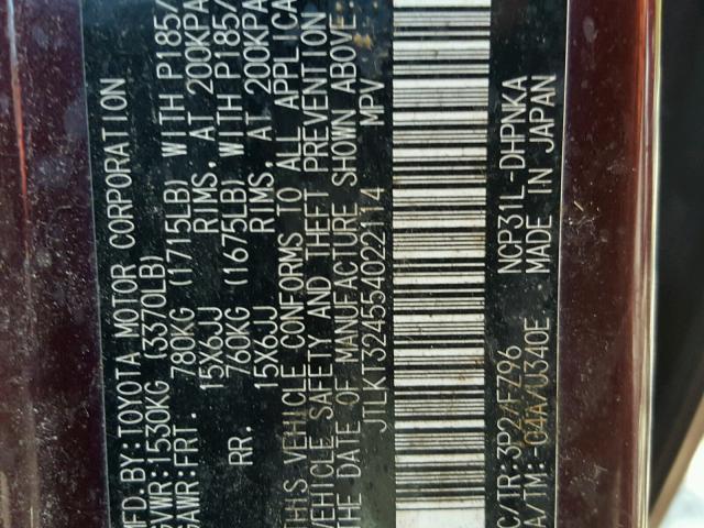 JTLKT324554022114 - 2005 TOYOTA SCION XB Марун фото 10