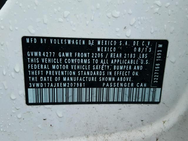 3VWD17AJXEM207981 - 2014 VOLKSWAGEN JETTA SE Ağ foto 10