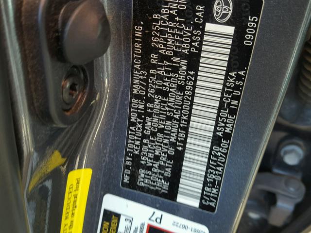 4T1BF1FK0DU289624 - 2013 TOYOTA CAMRY L GRAY photo 10