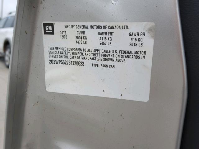 2G2WP552761220623 - 2006 PONTIAC GRAND PRIX Сріблястий фото 10