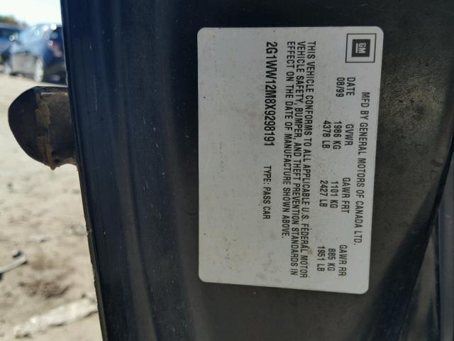 2G1WW12M8X9298191 - 1999 CHEVROLET MONTE CARL შავი ფოტო 10