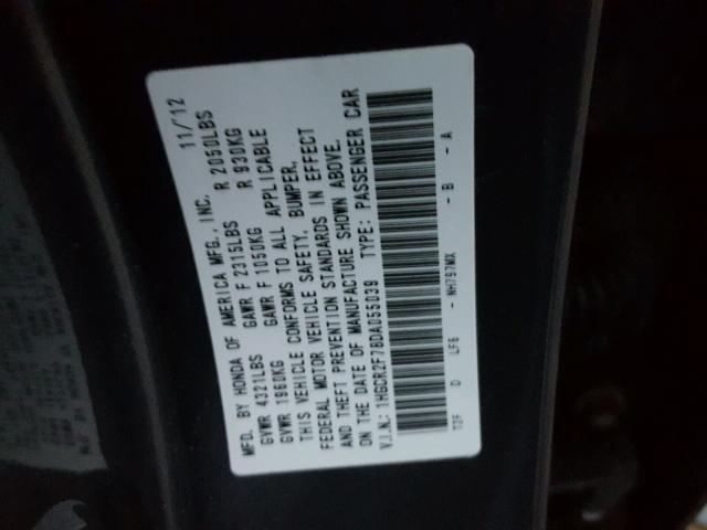 1HGCR2F78DA055039 - 2013 HONDA ACCORD EX GRAY photo 10