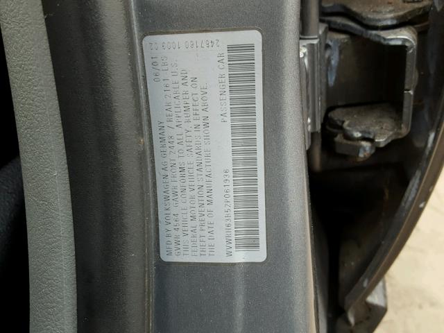 WVWRH63B52P061936 - 2002 VOLKSWAGEN PASSAT GLX GRAY photo 10