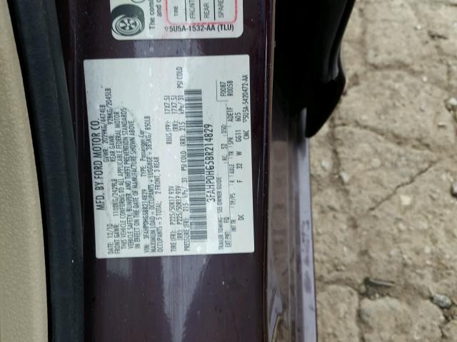 3FAHP0HG5BR214829 - 2011 FORD FUSION SE PURPLE photo 10