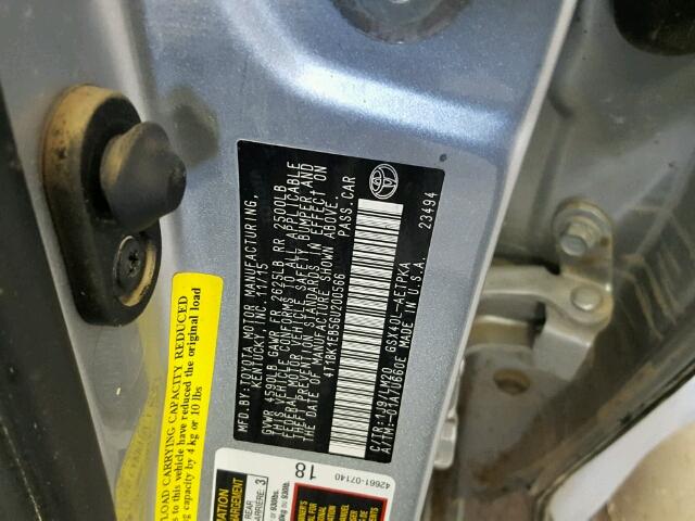 4T1BK1EB5GU200566 - 2016 TOYOTA AVALON XLE SILVER photo 10