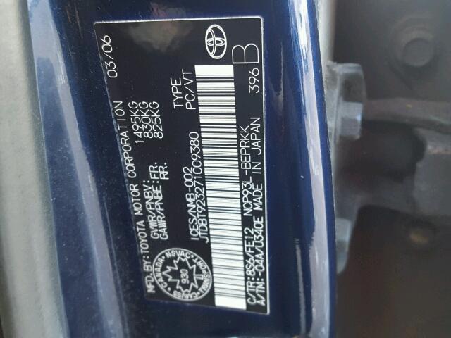 JTDBT923271009380 - 2007 TOYOTA YARIS BLUE photo 10