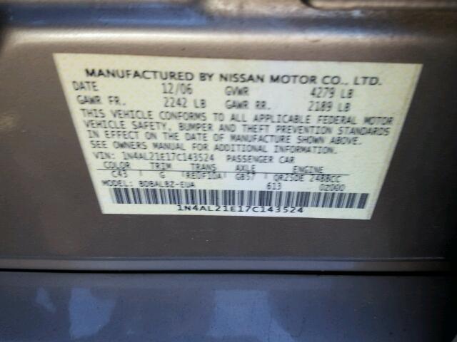 1N4AL21E17C143524 - 2007 NISSAN ALTIMA 2.5 GRAY photo 10