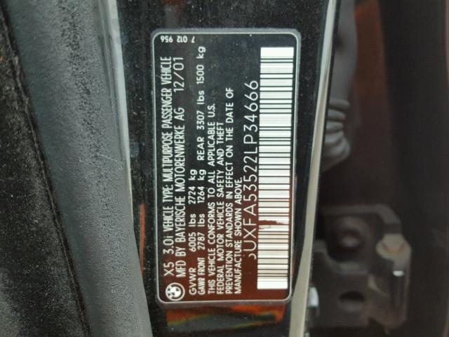 5UXFA53522LP34666 - 2002 BMW X5 3.0I BLACK photo 10