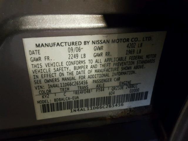 1N4AL11D66C265456 - 2006 NISSAN ALTIMA S TAN photo 10