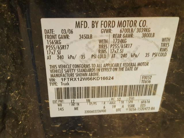 1FTRX12W66KD16624 - 2006 FORD F150 BLUE photo 10