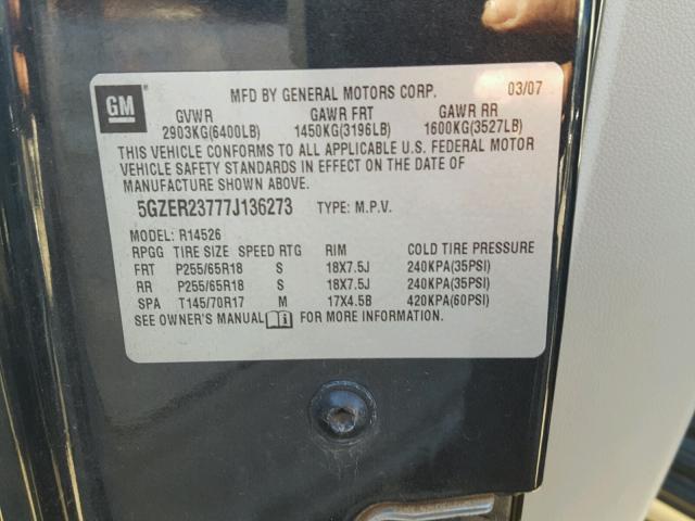 5GZER23777J136273 - 2007 SATURN OUTLOOK XR 石墨色 照片 10