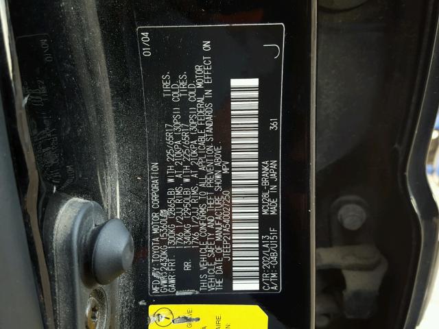 JTEEP21A540027250 - 2004 TOYOTA HIGHLANDER BLACK photo 10