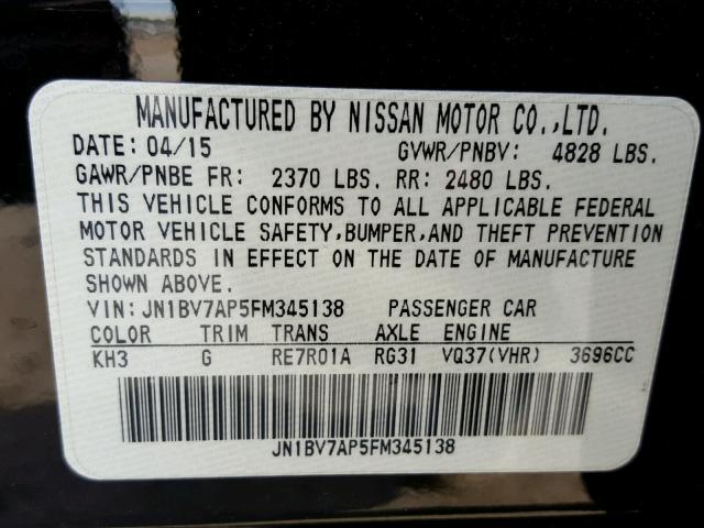 JN1BV7AP5FM345138 - 2015 INFINITI Q50 BASE Negro foto 10