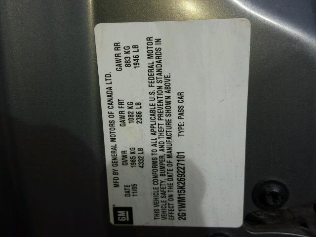 2G1WM15K269227101 - 2006 CHEVROLET MONTE CARL 灰色 照片 10