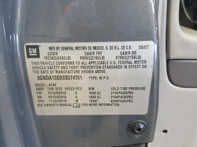 3GNDA13DX8S574751 - 2008 CHEVROLET HHR LS GRAY photo 10