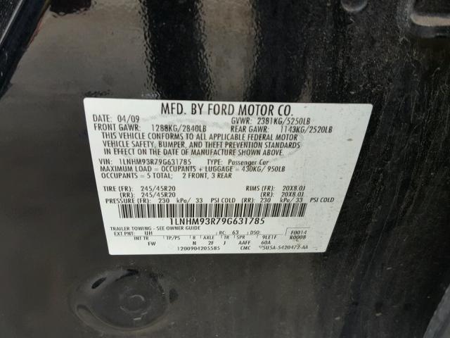 1LNHM93R79G631785 - 2009 LINCOLN MKS BLACK photo 10