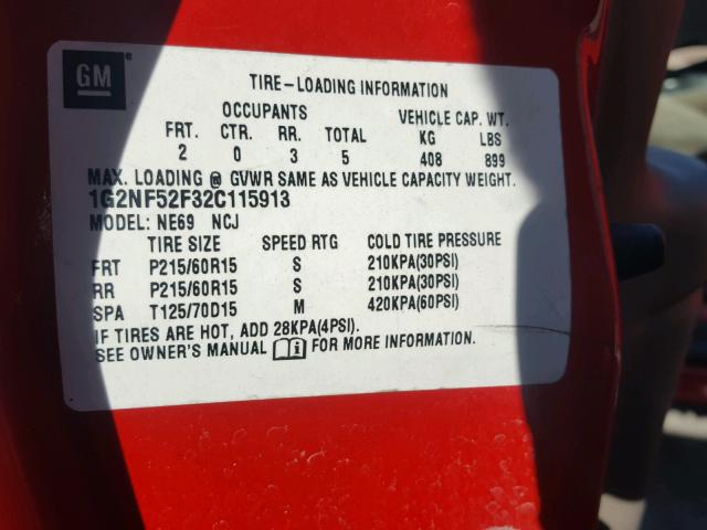 1G2NF52F32C115913 - 2002 PONTIAC GRAND AM S Qırmızı foto 10