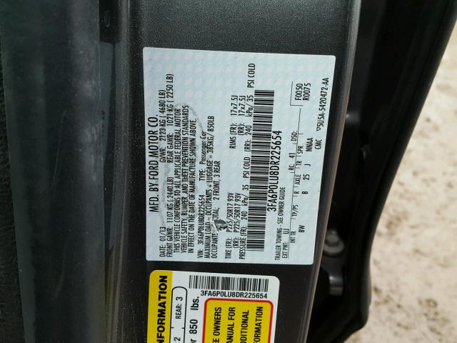 3FA6P0LU8DR225654 - 2013 FORD FUSION SE GRAY photo 10